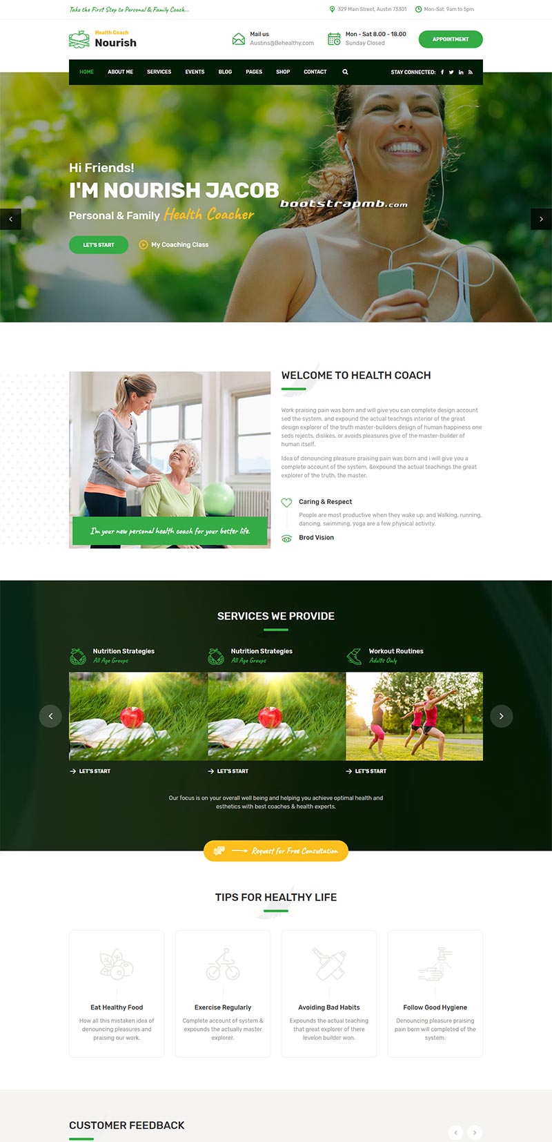 绿色的健康指导生活服务HTML5网站模板